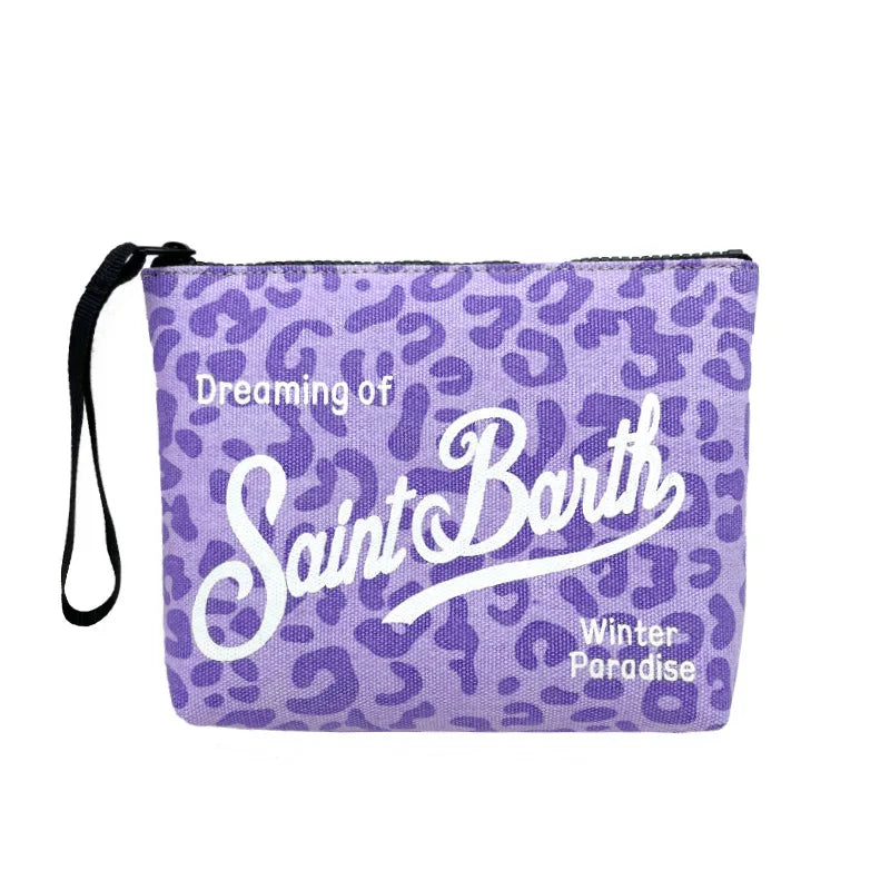 2025 New Handbag European and American Women's Handbag Leopard Canvas Diving Handbag SAINT BARTH Zero Wallet