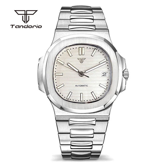 Tandorio Square 40mm Men's Stainless Steel NH35 Automatic Watch Multicolor Dial Sapphire Date Brushed Mechanical Wristwatch Lume