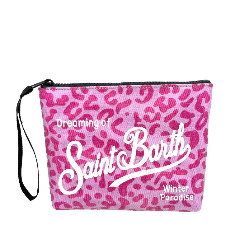 2025 New Handbag European and American Women's Handbag Leopard Canvas Diving Handbag SAINT BARTH Zero Wallet
