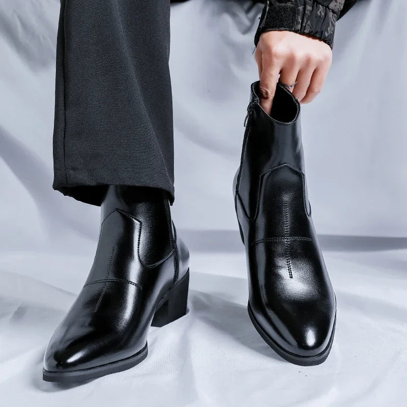 New Luxury Brand Men Designer Ankle Boots Fashion High Top Genuine Leather Chelsea Boots Classic Dress Business Outdoor Shoes