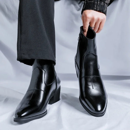 New Luxury Brand Men Designer Ankle Boots Fashion High Top Genuine Leather Chelsea Boots Classic Dress Business Outdoor Shoes