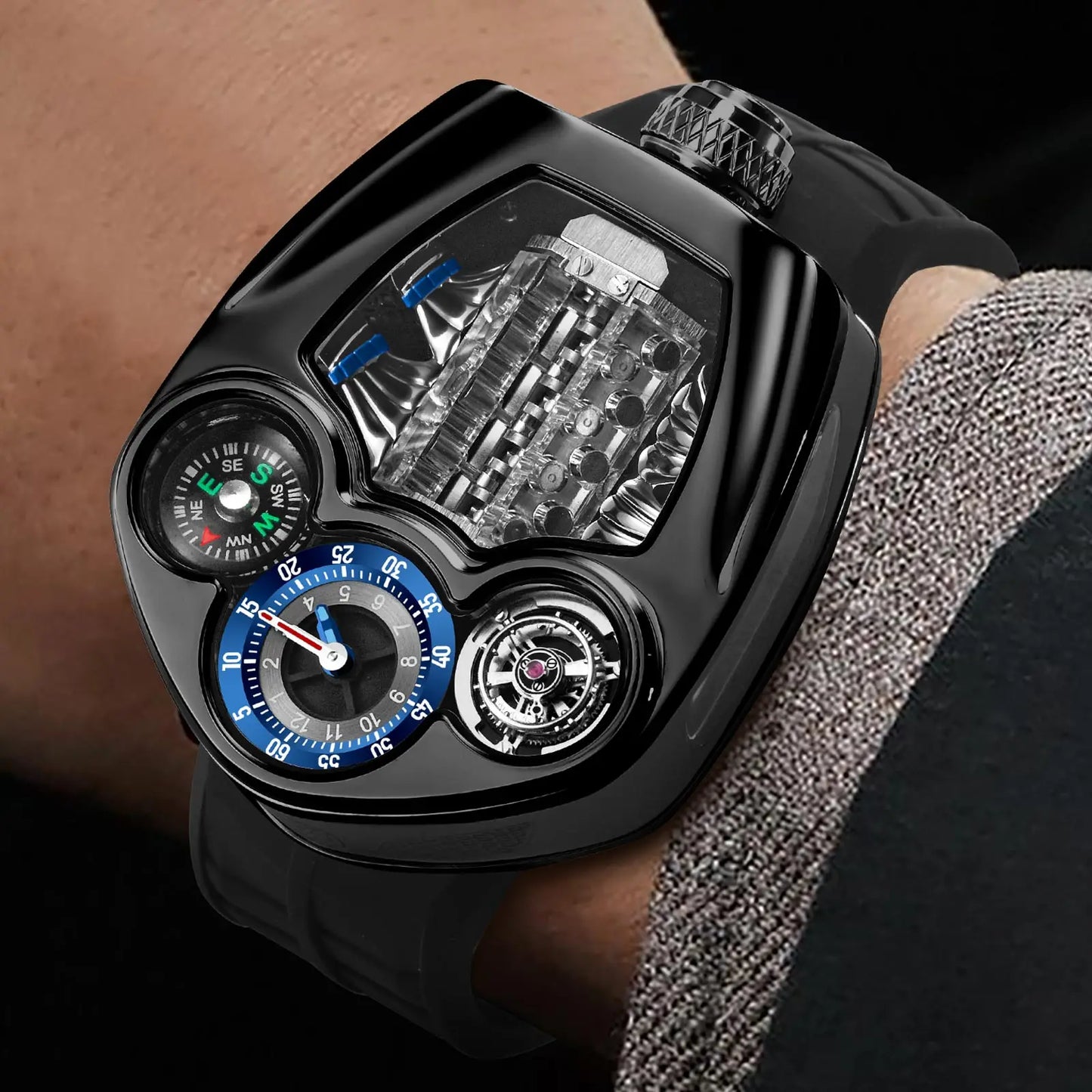 NEW PINDU Design Engine Series Quartz Watch Men TOP-luxurious Stainless steel Compass Waterproof Swiss quartz 762 movement watch