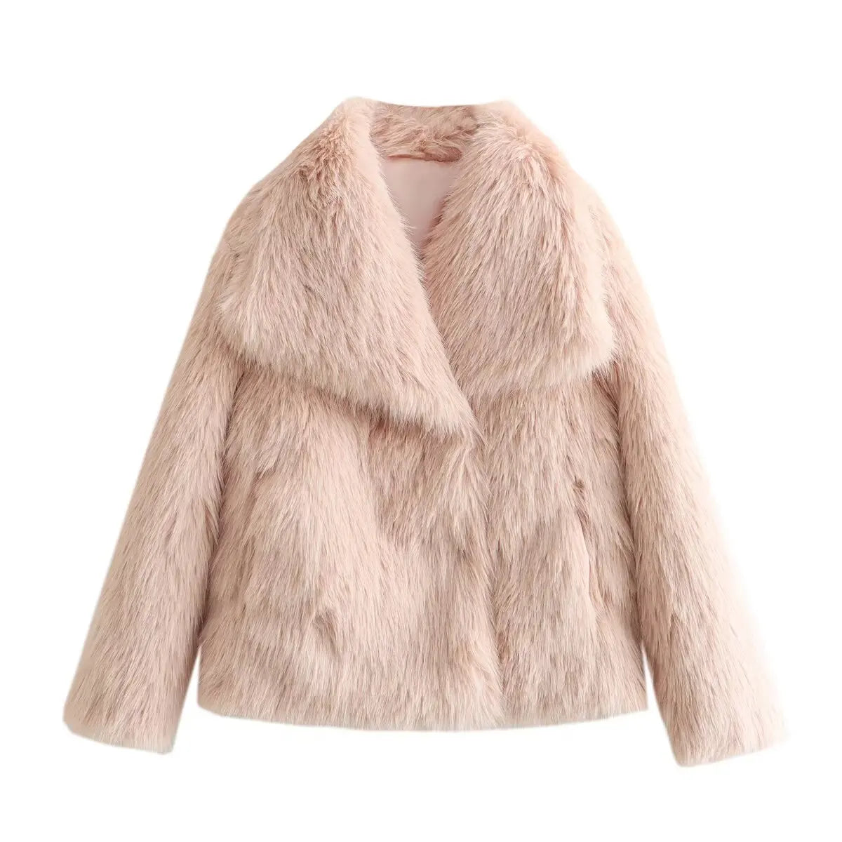 BSK&TRAF Women's 2025 New Large Lapel Thickened Coat Artificial Fur Effect Temperament Elegant Warm Jacket