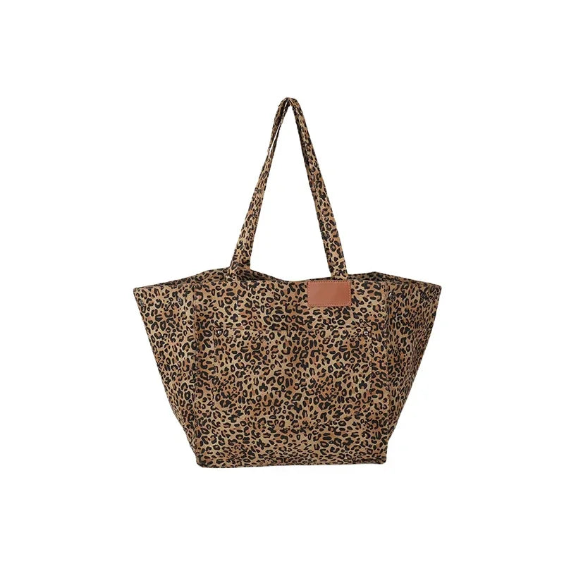 Leopard Large Capacity Canvas 2025 Hot Selling Tote Bag Zipper Simple Fashionable Handbag Soft Versatile Trendy Shoulder Bag