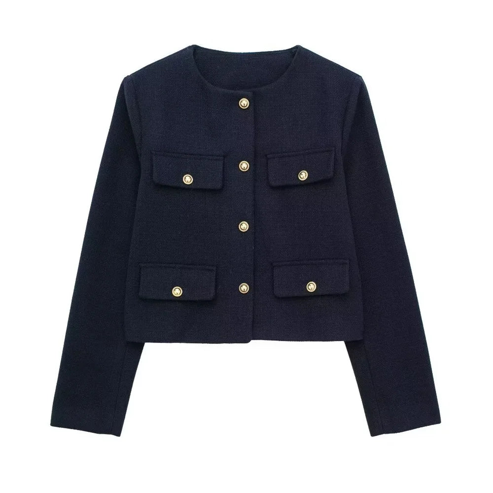European and American Style 2024 Spring Women's New Fashionable and Casual Temperament Flip Decoration Short Suit Jacket