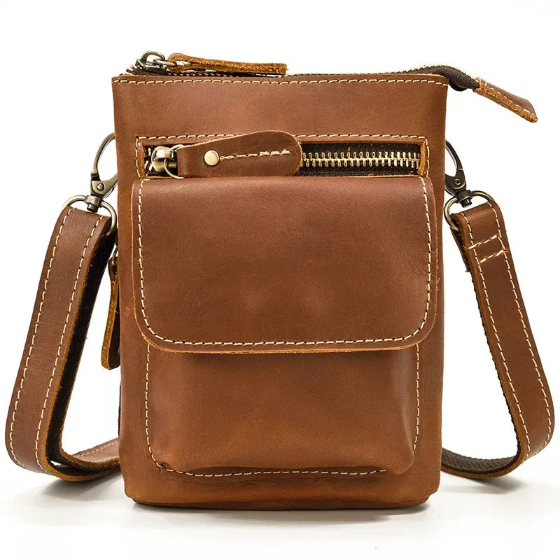 Retro Men's HiP Bum Waist Bags Clip Buckle Belt Waist Packs Zip Small Mini Fanny Pack Genuine Leather Cowhide Man Belt Pouch