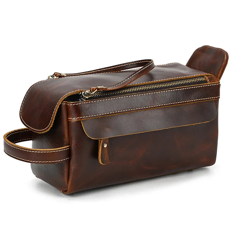 Cowhide Toiletry Bag Men Leather Cosmetic Bag Man Woman Wash Bag Storage Bags Genuine Leather Handbag for Make Up Dopp Kit Male