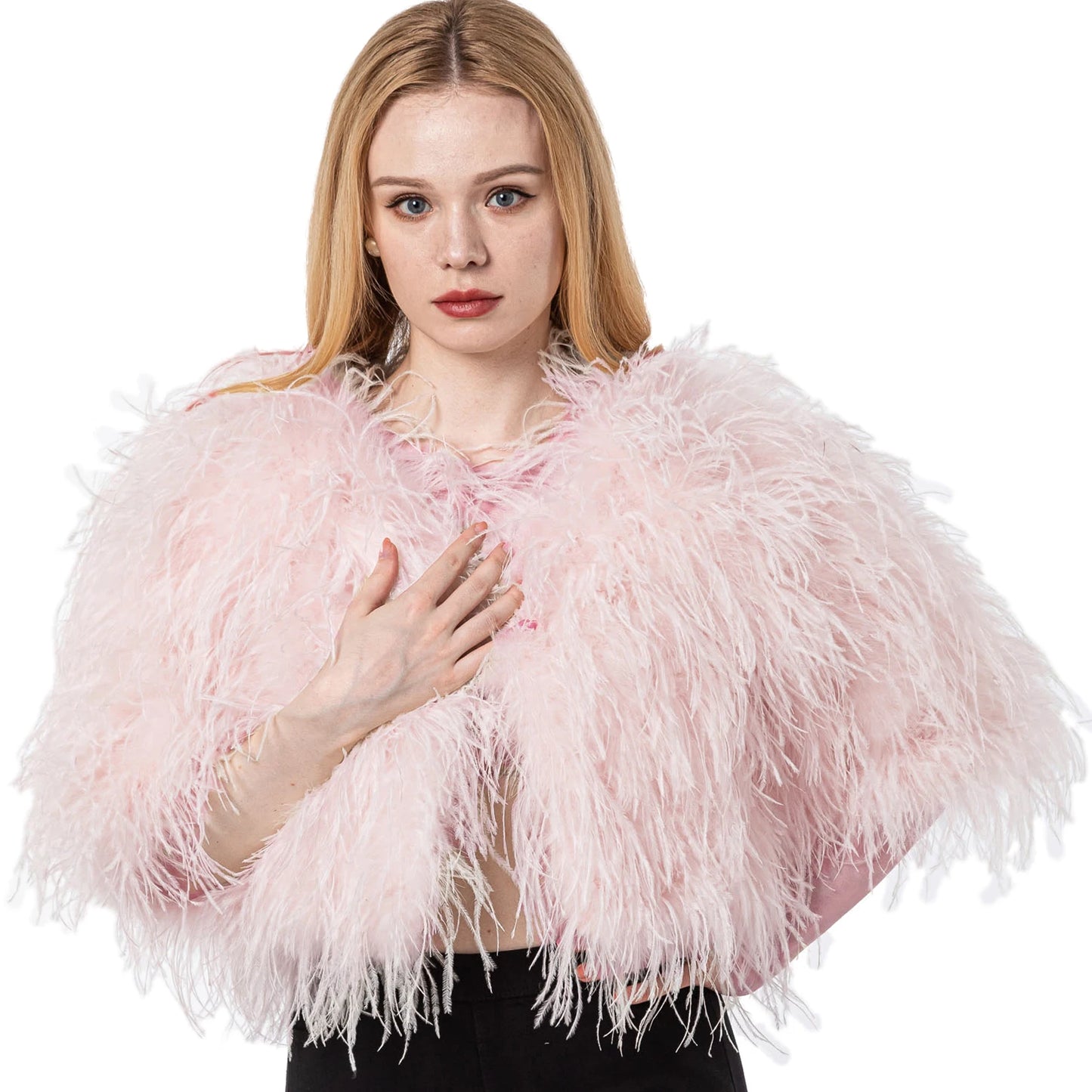 Luxurious Furry Ostrich Feather Jacket, Peach Fuzz Fashion, Wedding Party, Concert, Bride B230408, 2024