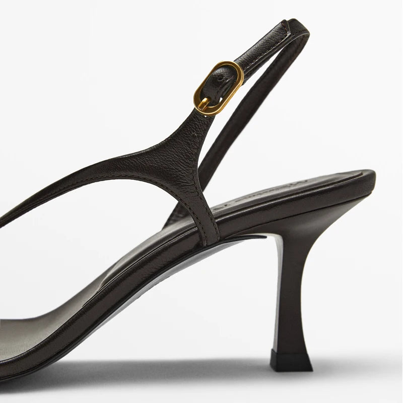 Cowhide Low Heel Sandals For Women With Buckle & Minimalist Pretty Versatile Comfortable Durable Daily Commuter Shoes For Summer