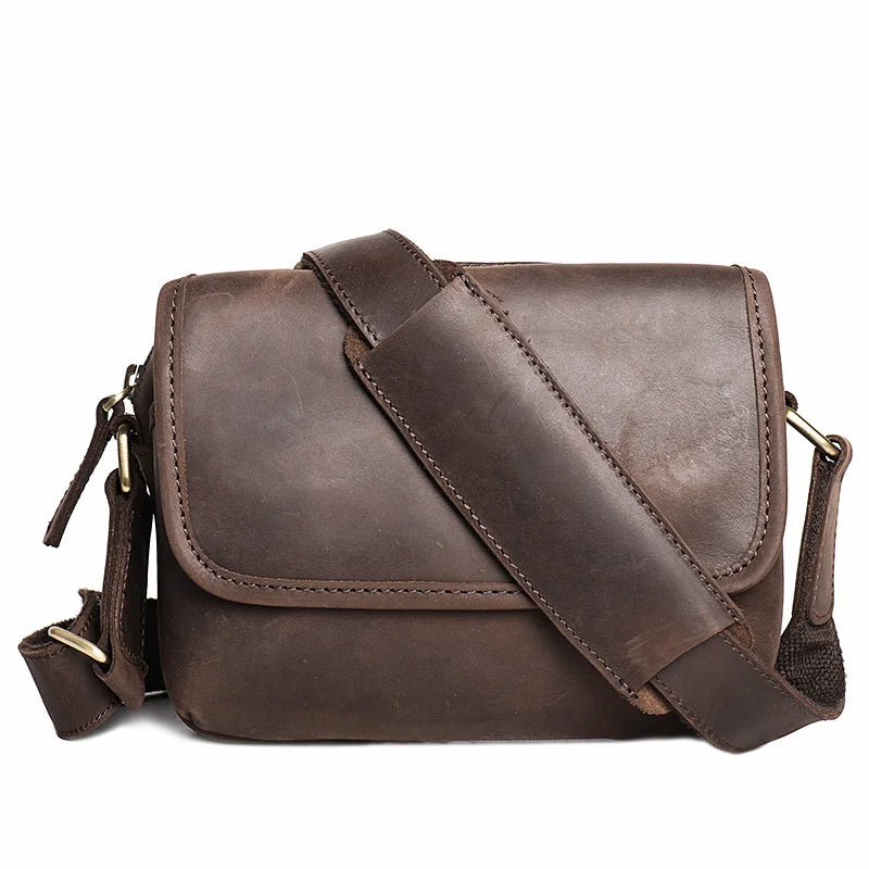 LUOKIR Vintage Crazy Horse Leather Retro Men's Bag Genuine Cowhide Shoulder Bag Women's Crossbody Bag iPad Small Square Bag