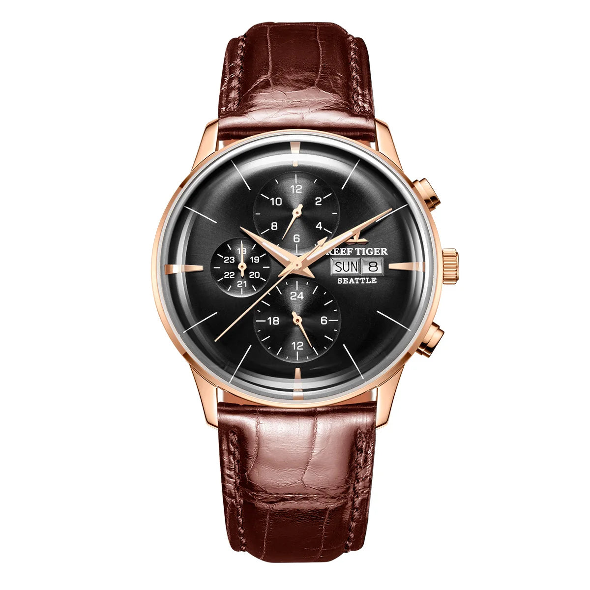 Reef Tiger RT Top Luxury Men's Watch White Dial Multi-Function Mechanical Wristwatch Relogio Masculino RGA1699