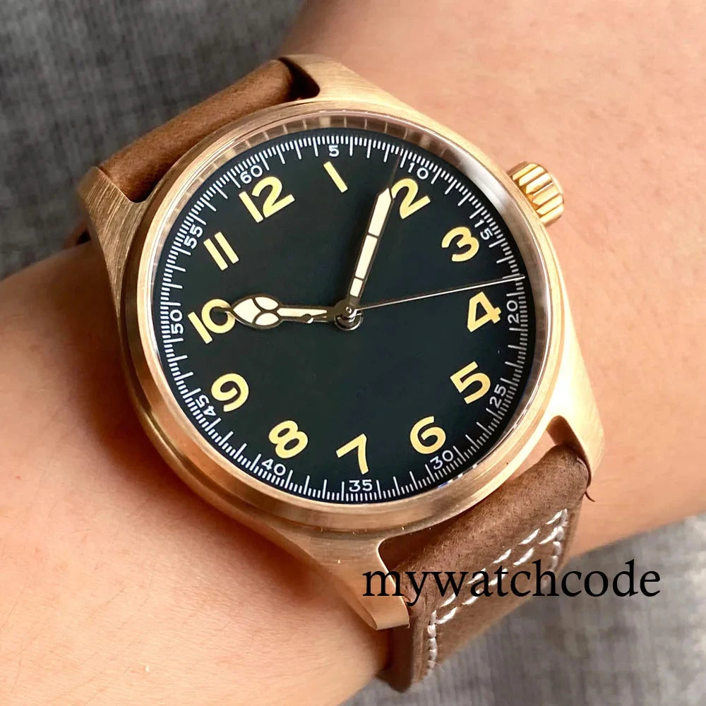 Tandorio Dive Khaki Field Series Pilot Mechanical Watches for Men 200M Waterproof Polish Bezel NH35AA Movt Beige Snake Hand
