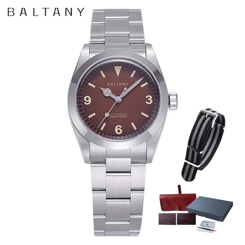 Baltany 2024 New 36mm Explorer NH38 Men's Automatic Mechanical Watch Sapphire Crystal Stainless Steel Waterproof 20Bar Luminous