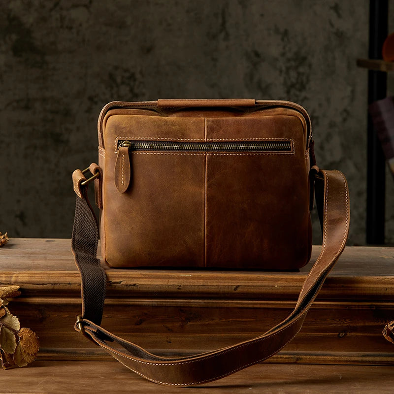 Handmade Vintage Genuine Leather Shoulder Bag For Men Retro Cowhide Leather Messenger Bag Business Office Cross body Satchels