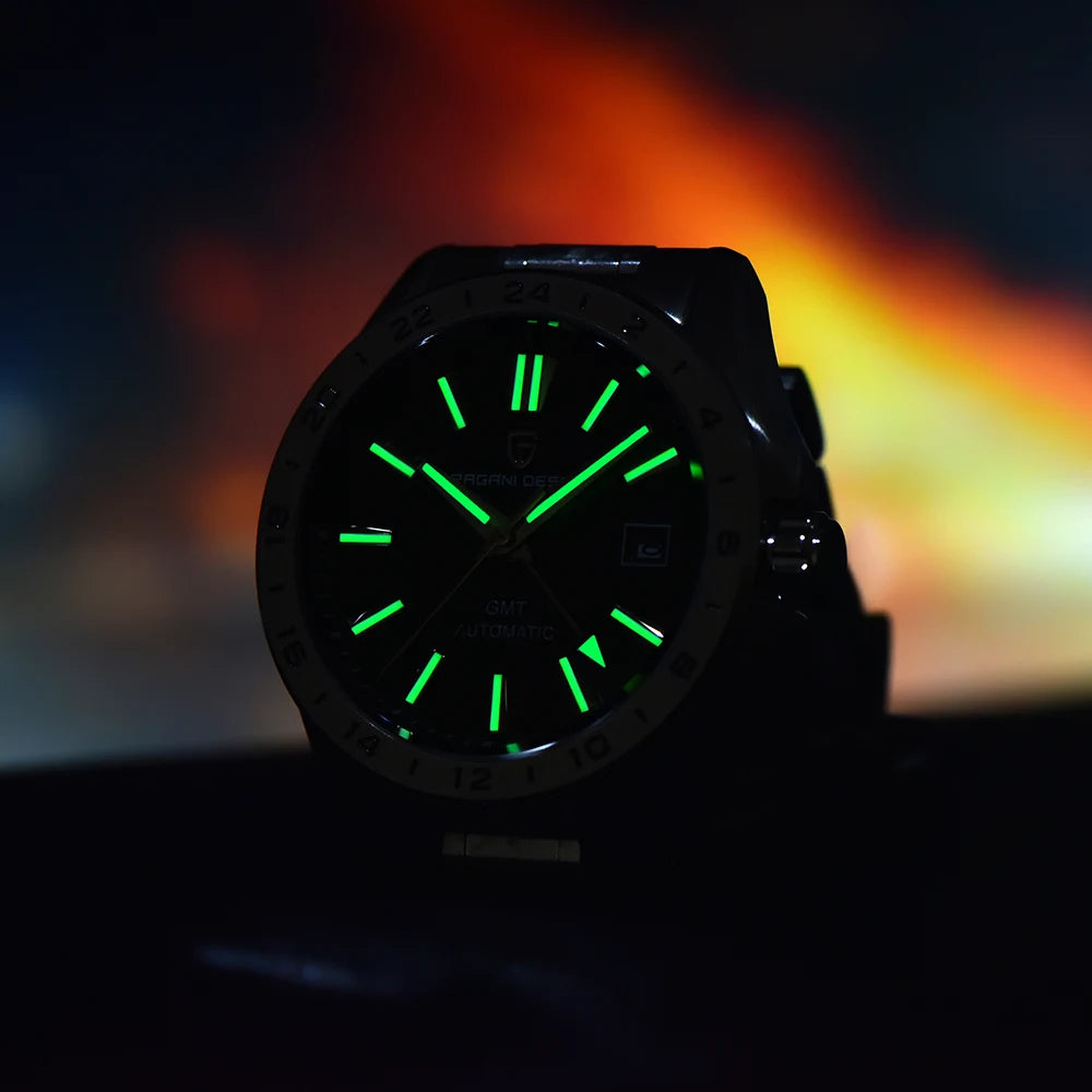 PAGANI DESIGN New 39mm Desert Texture Luxury Business Men's Watch GMT Automatic Mechanical Sapphire 100M Waterproof Night Light