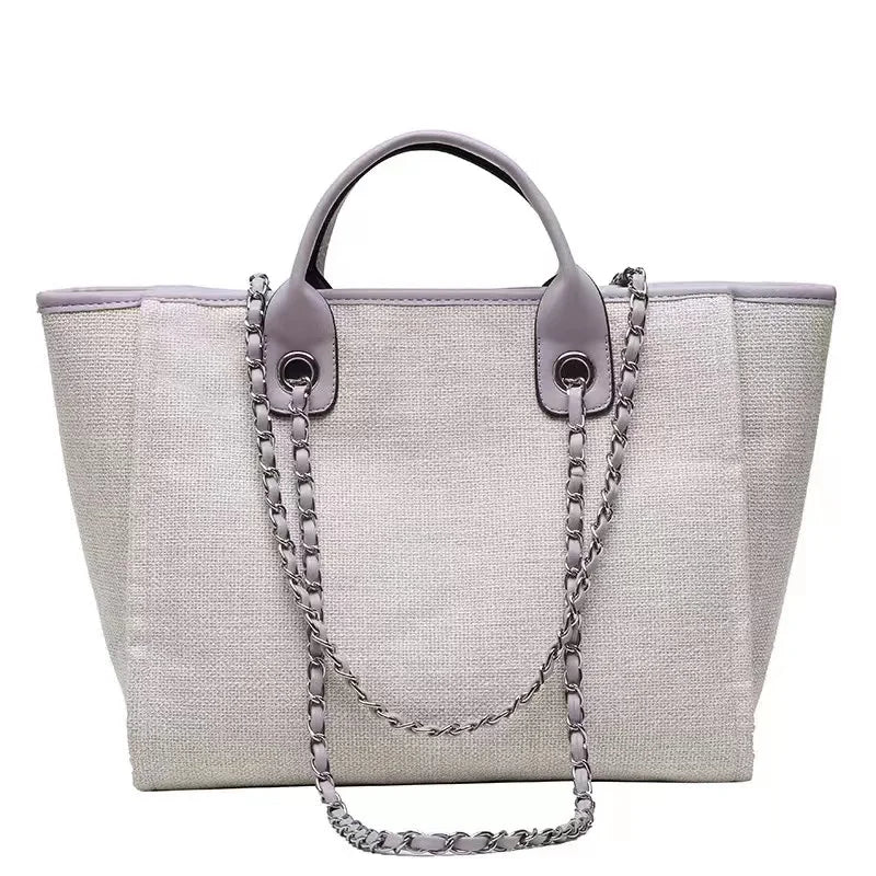Custom Monogram Canvas Tote Bag Initial Bag Handbag Beach Bag Birthday Gift Bag with Chain Tote Bag Summer Holiday Bag