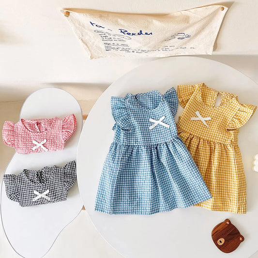Sanlutoz Adorable Summer Baby Girls Dress Pure Cotton Korean Style Princess Kids Dress Plaid