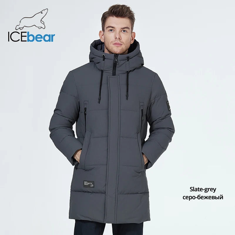 ICEbear 2023 winter  men's clothing thicken warm men's jacket hooded men's mid-length  coat fashionable cotton jacket MWD3061D