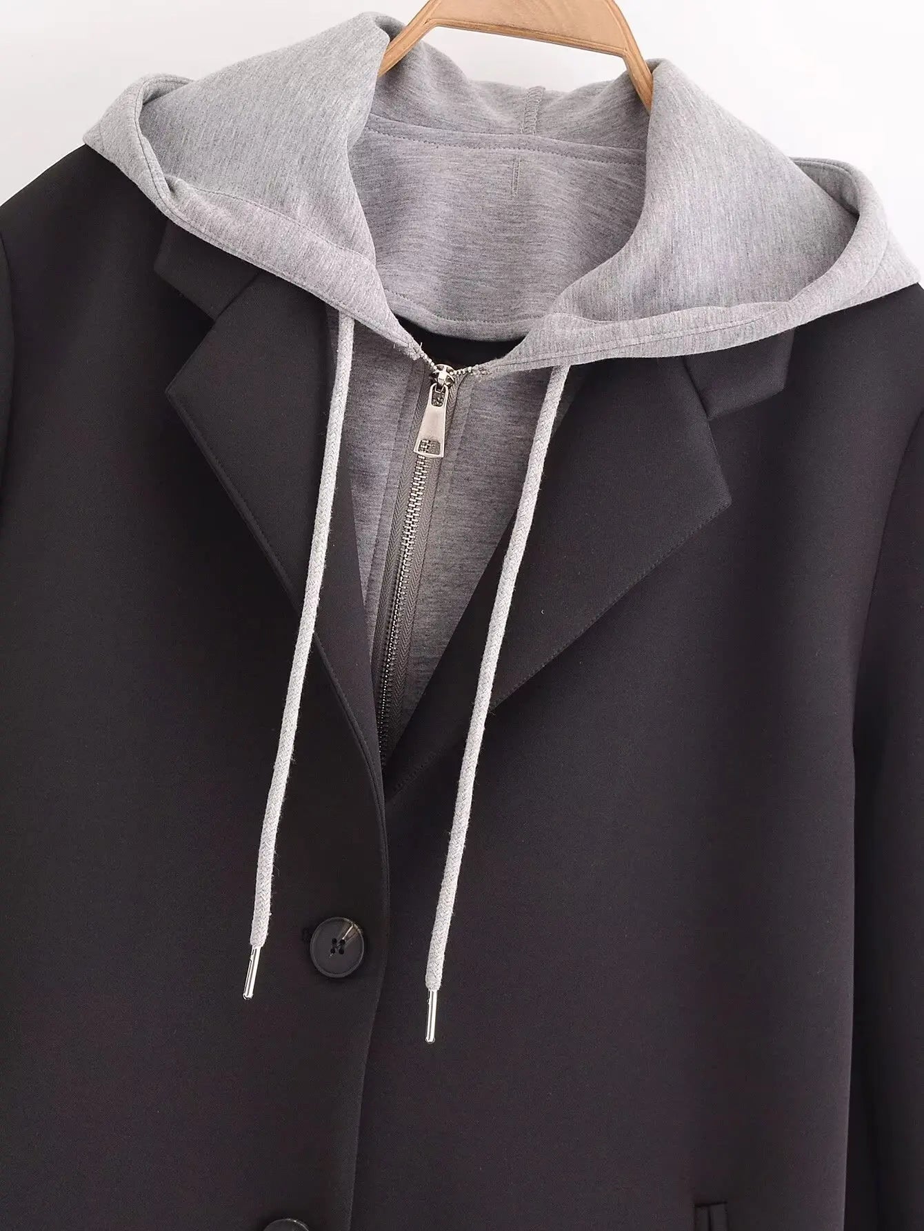 TRAF Women 2024 Autumn and Winter New Fashion Leafy Detachable Hooded Long Coat Casual Long Sleeve Top Outerwear Mujer