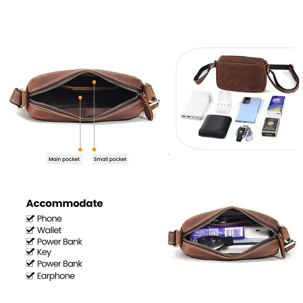 JOYIR Genuine Leather Mini Messenger Bag Travel Crossbody Bag for Women Men Cell Phone Purse Trave Satchel Shoulder Bags
