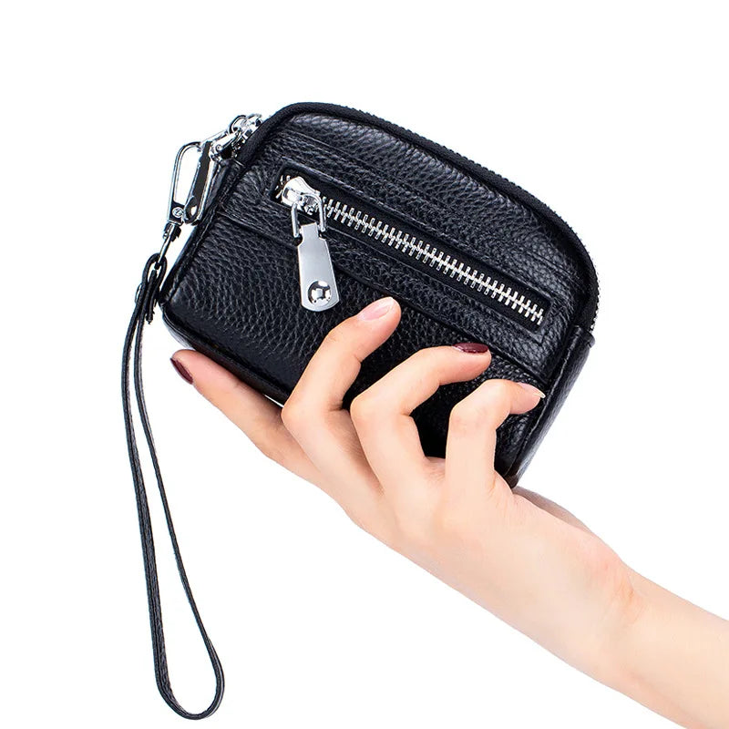 Genuine Leather Women's Wallet with Big Storage Capacity and Wrist Strap