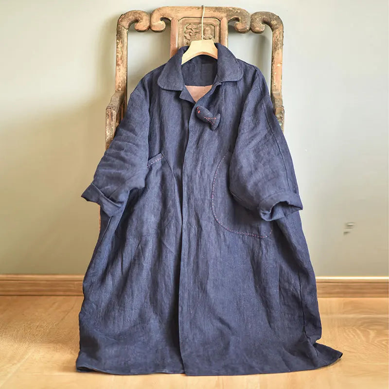 Johnature Cotton Linen Loose  Buttonless Cardigan Windbreaker 2025 Autumn Winter New Retro Patchwork Pocket Women Coat
