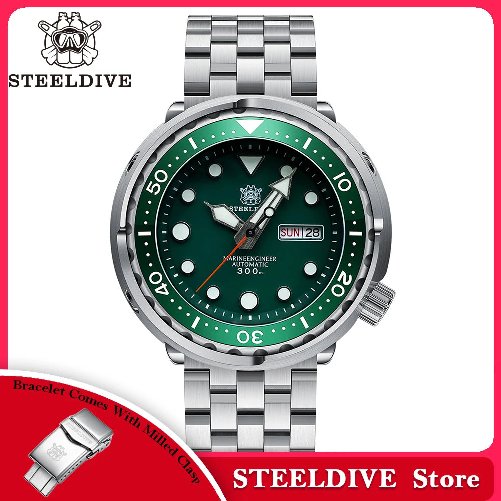 STEELDIVE Top Brand Day Function 47.5mm 300M Waterproof Sapphire Glass Ceramic Bezel NH36 Automatic Dive Can Tuna Watch for Men