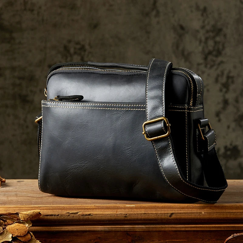 Handmade Vintage Genuine Leather Shoulder Bag For Men Retro Cowhide Leather Messenger Bag Business Office Cross body Satchels
