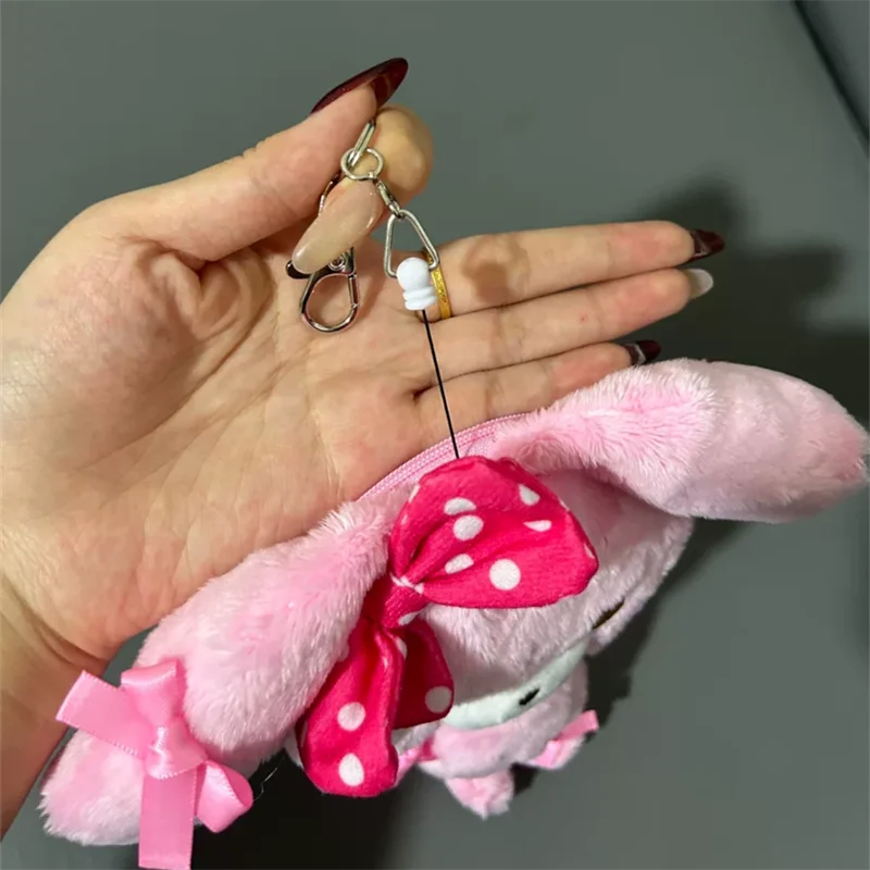 Bonbonribbon Plush ID Card Holder Pass Case Retractable Pink Bunny Body Cute Coin Purse Coin Pouch Wallet Kawaii Bag Keychain