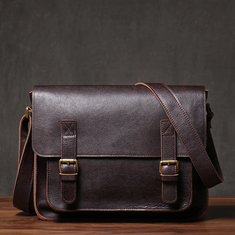 ROOG Vintage Genuine Leather Messenger Bag Classic Luxury Shoulder Sling Bags Coach Crossbody Locomotive Bag For 12.9 Inch Ipad