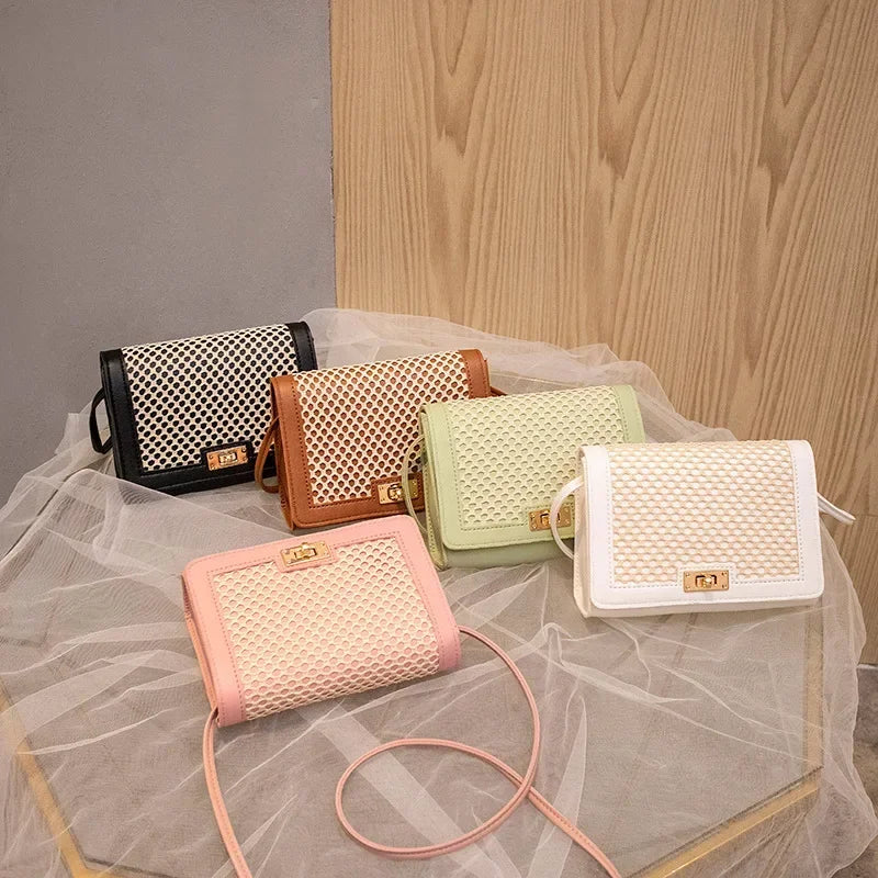 New Women's Messenger Bags Fashion All-match Small Square Bag Trend Mesh Bag Hit Color One-shoulder Mobile Phone Bag