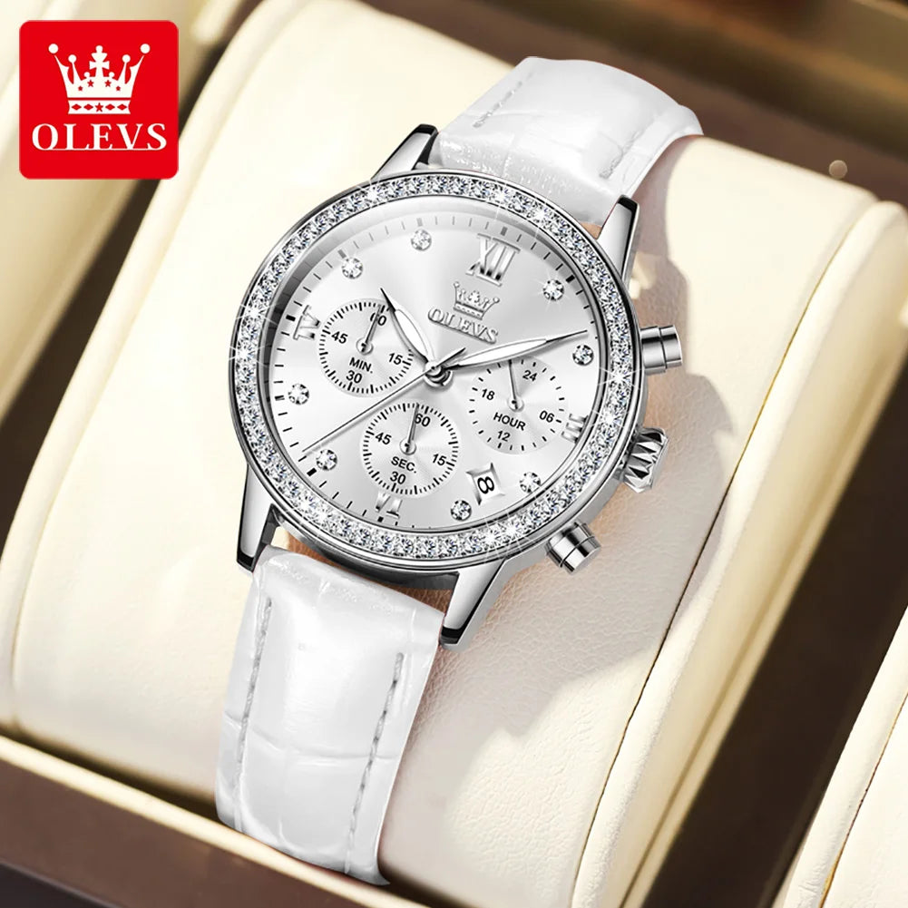 OLEVS 9933 Original Luxury Quartz Watch for Women Fashion Elegant Leater Strap Waterproof Chronogrph Branded Women's Wrist Clock