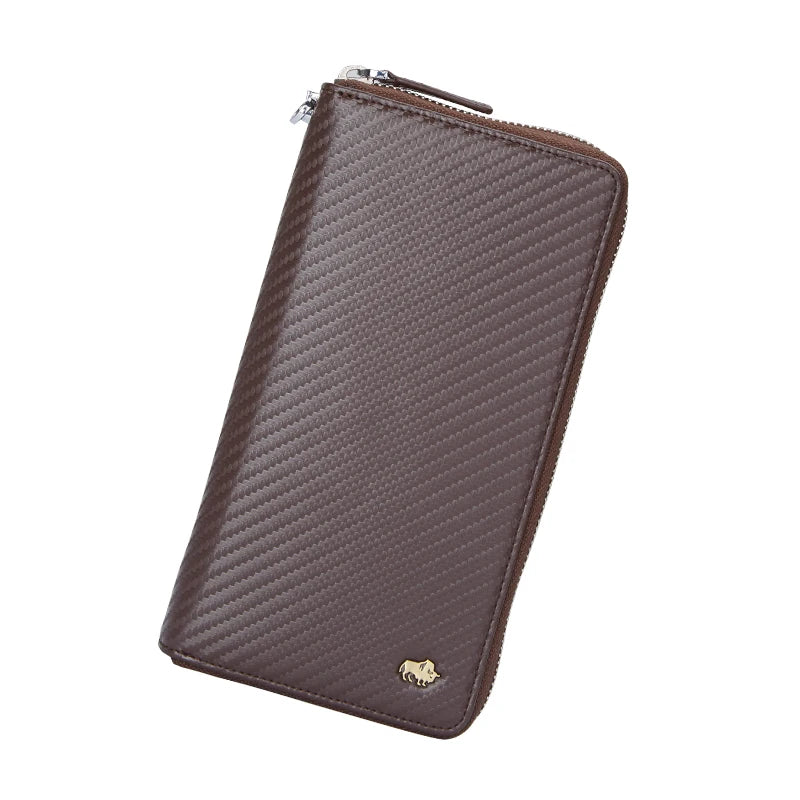 BISON DENIM New Designer Men's Long Wallet High Quality Carbon Fiber Purse RFID Blocking Bill Card Holder Large Capacity Wallet