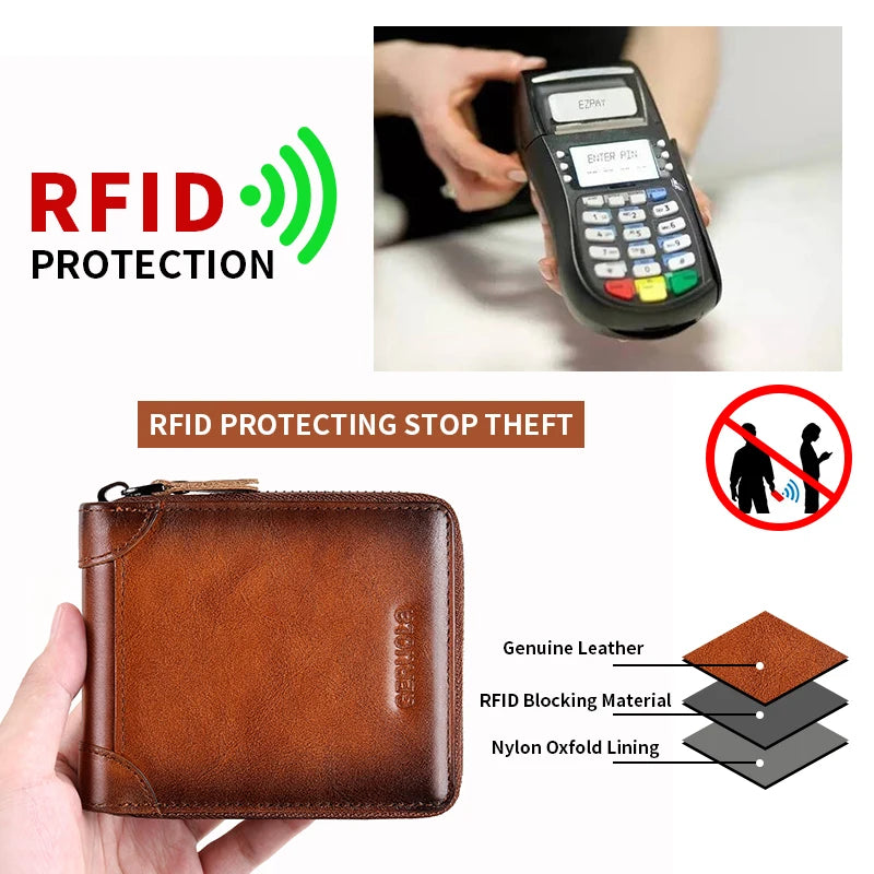 Wallet for men 2024 new genuine leather zipper wallet, change card bag, all-in-one wallet, trendy short clip for men