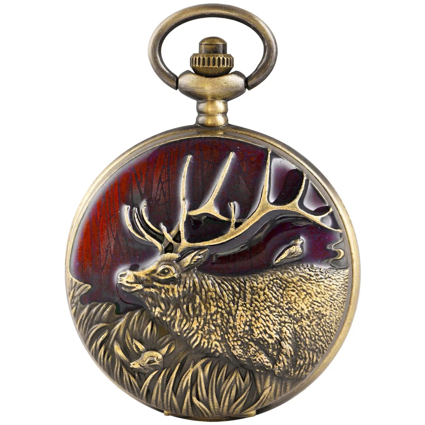 Exquisite Animal Reindeer Green/red Oil Painting Quartz Pocket Watch Vintage Pendant Bracelet Men's and Women's Clock Gifts