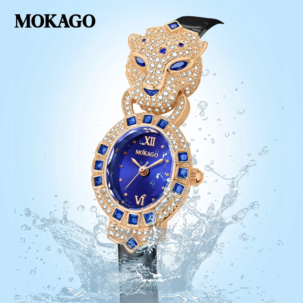 2025 Creative Brand Fashion Quartz Watch for Women Leopard Studded Diamonds Luxury Ladies Wrist Watch Leather Belt Jewelry Watch