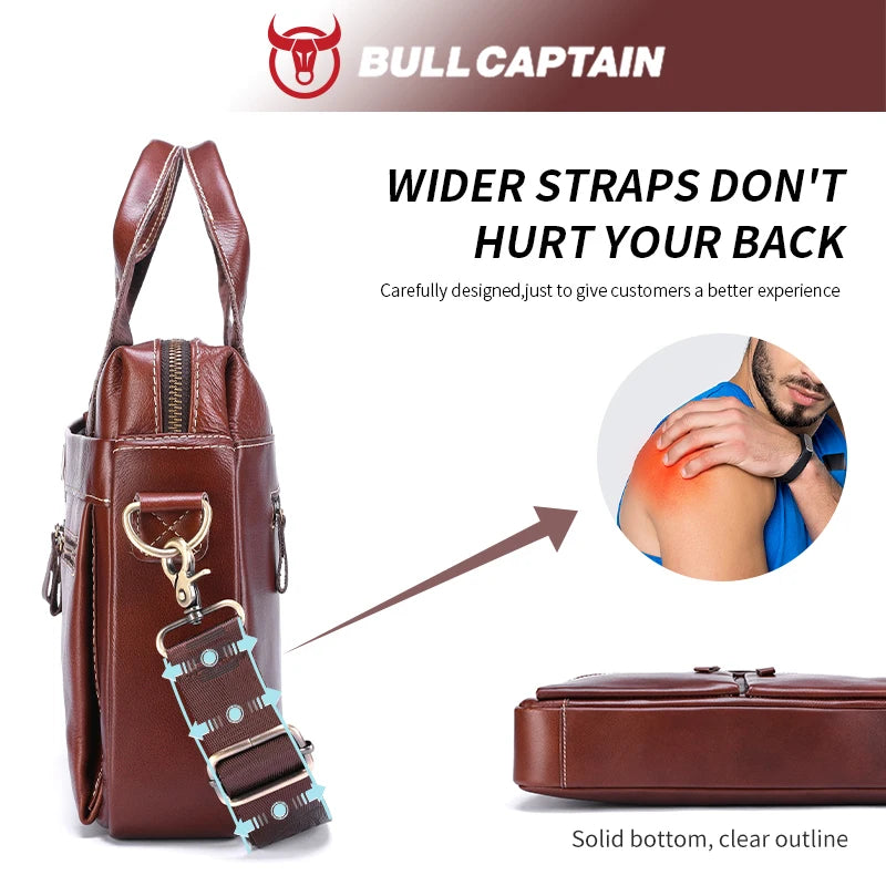 BULLCAPATIAN Men's Briefcase Genuine Leather Business Tote Bag Top Layer Cowhide Vintage Briefcase Messenger Bag Computer Bag