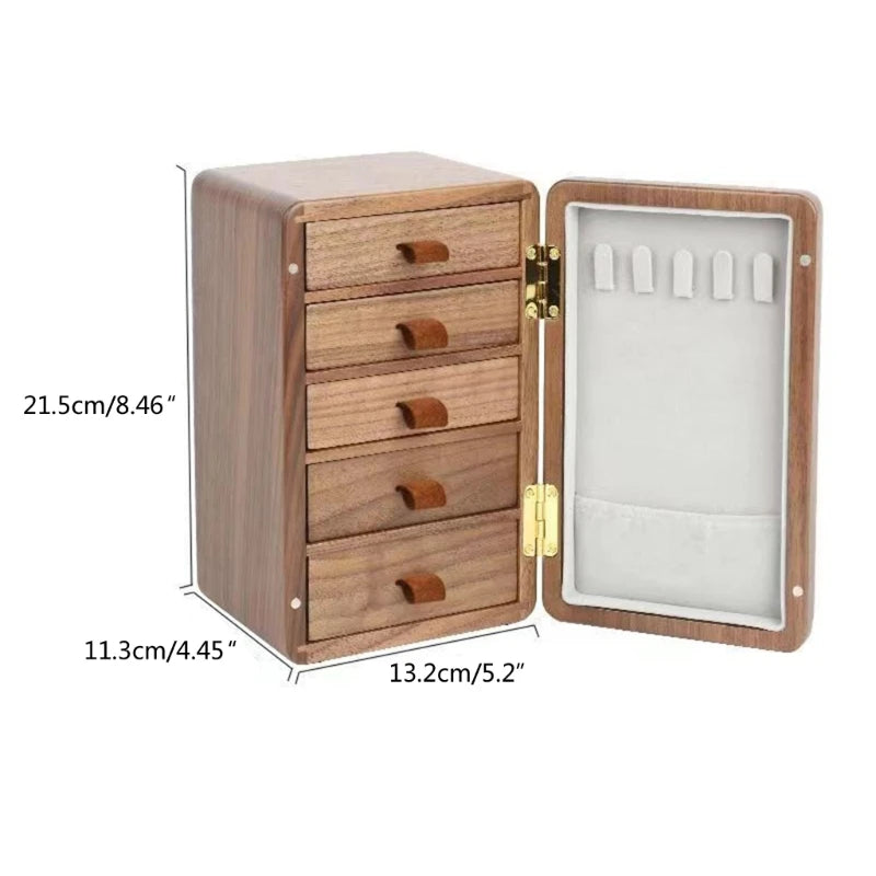 Wood Jewelry Box Vintage Style for Necklaces Rings 5Drawers Jewellery Organiser Bracelet Watch Display Box