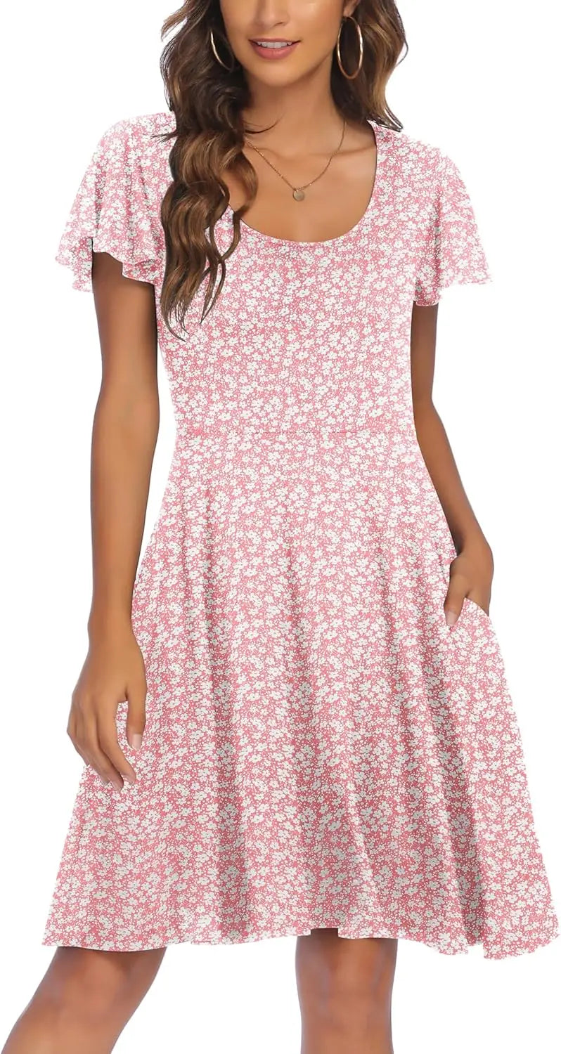 European and American cross-border women's wear new TEMU Express Flower Leisure Beach dress short-sleeved dress