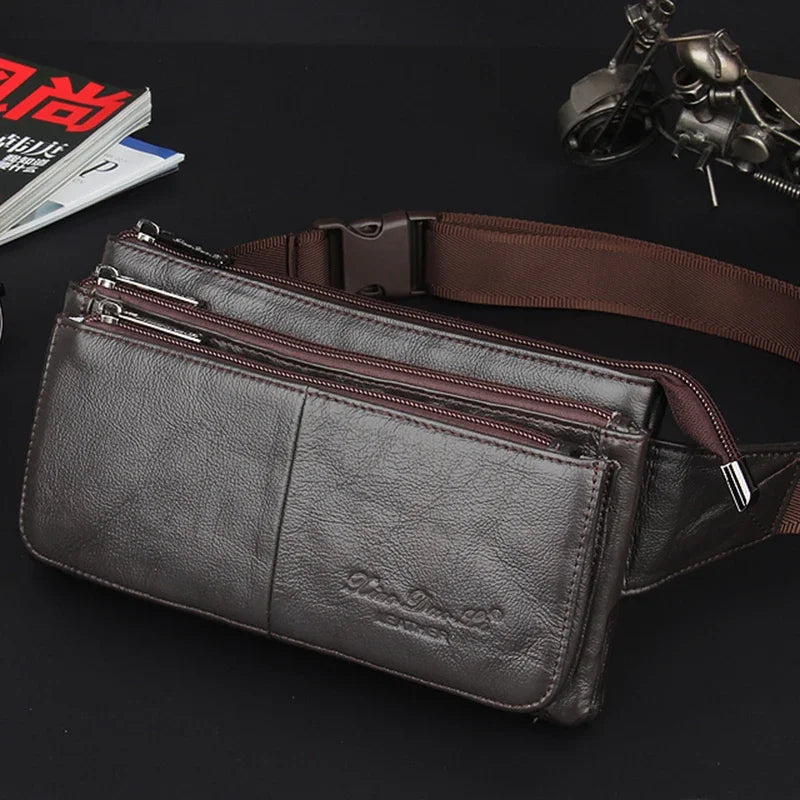 Men Natural Genuine Leather Sling Chest Cross Body Bag Travel Belt Purse Pouch Soft Single Shoulder Messenger Waist Pack Bags
