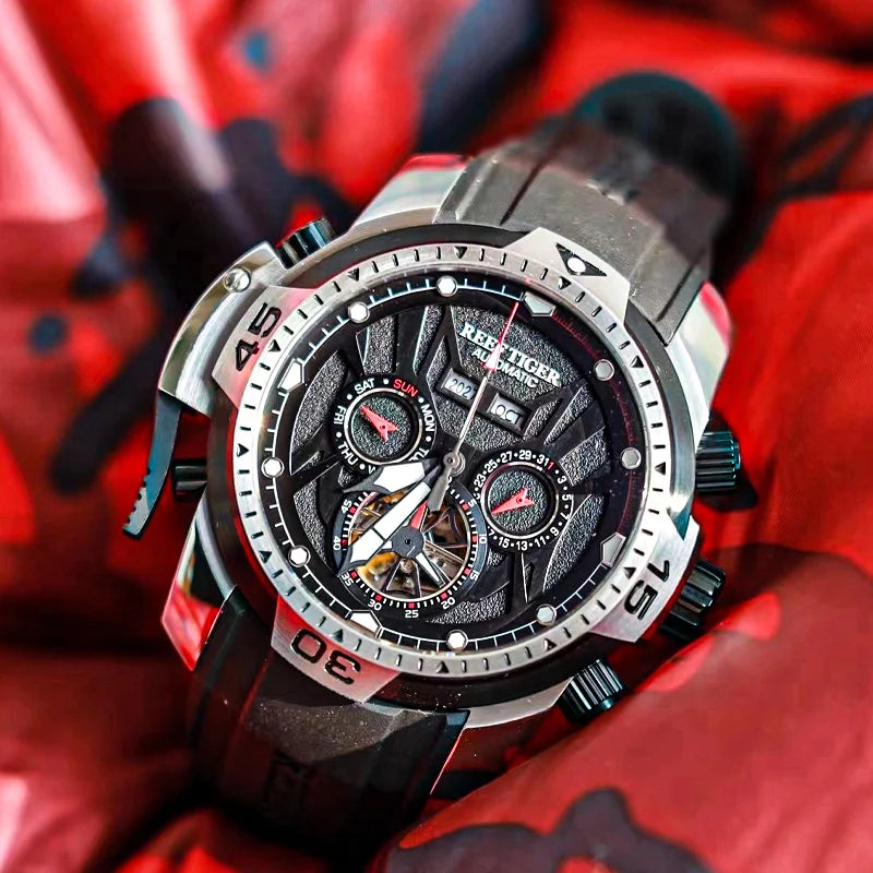 Reef Tiger/RT Orange Sport Watch Men Waterproof Luminous Perpetual Calendar Automatic Mechanical Watches Clock New RGA3532
