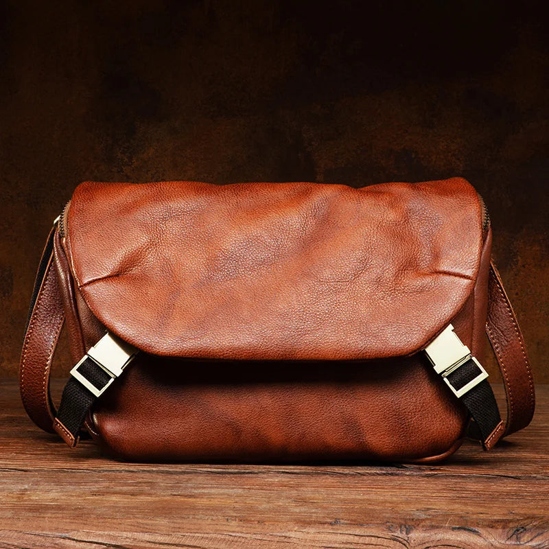 Functional Messenger Bag MEN'S Ins Tide Leather Shoulder Bag Retro MEN'S Casual Vegetable Tanned Leather Messenger Bag