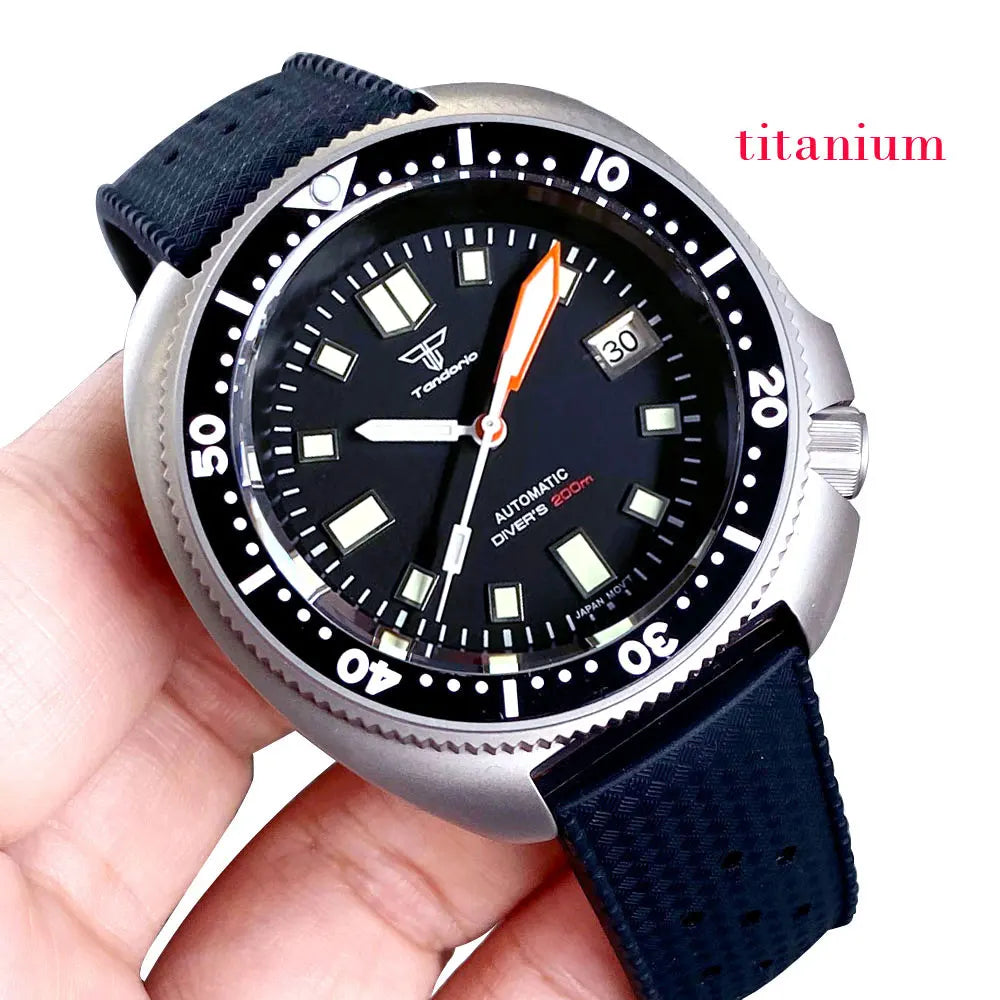 Tandorio Titanium Material Turtle Automatic Watch Men 200M Waterproof MOP Dial 120clicks Bezel Tropical Band Diver Reloj Hombre