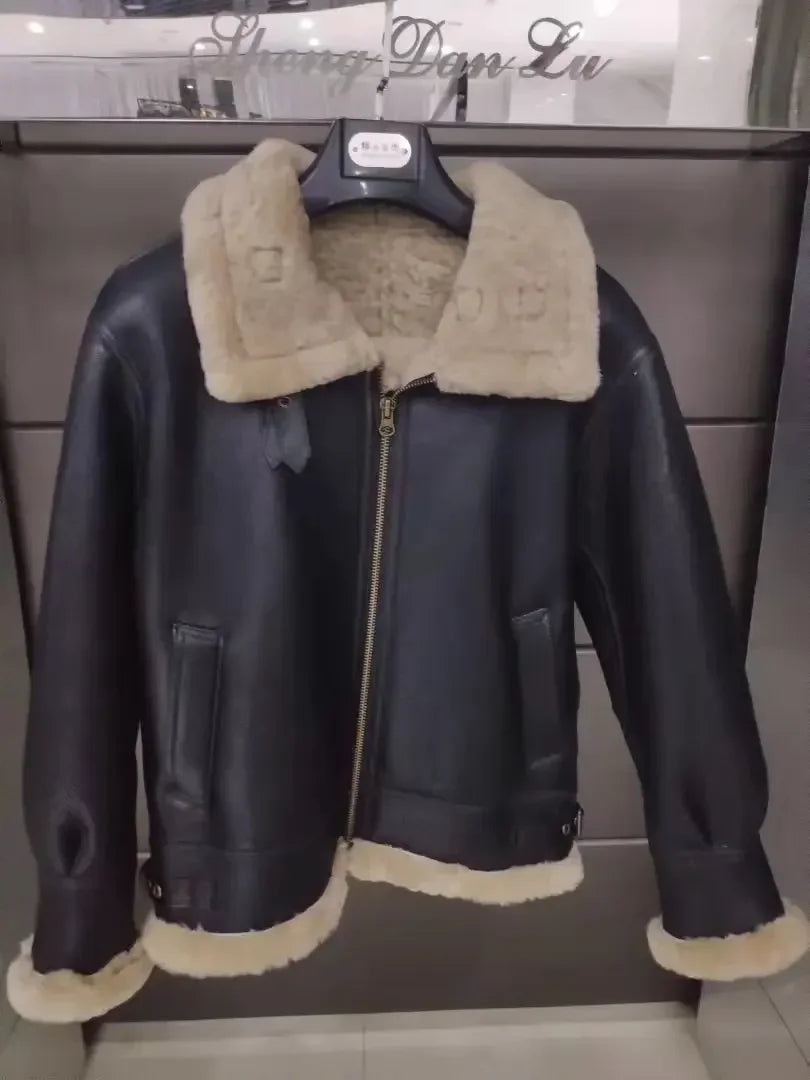 Men's Nature Fur Original Sheepskin Fur Genuine Leather Jacket Men's Motorcycle Suit Thick Real Leather Top Man Winter Coat 2022