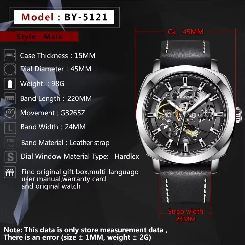 BENYAR Men's Watches Top Brand Luxury Business Automatic Mechanical Watch Men Waterproof Sport Wrist Watches Relogio Masculino