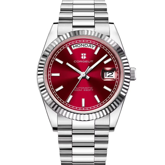 CORGEUT NH36 Mechanical Men's Watch Date of the Week Show President Chain Strap Steel Case Watch Threaded Arc Bezel waterp