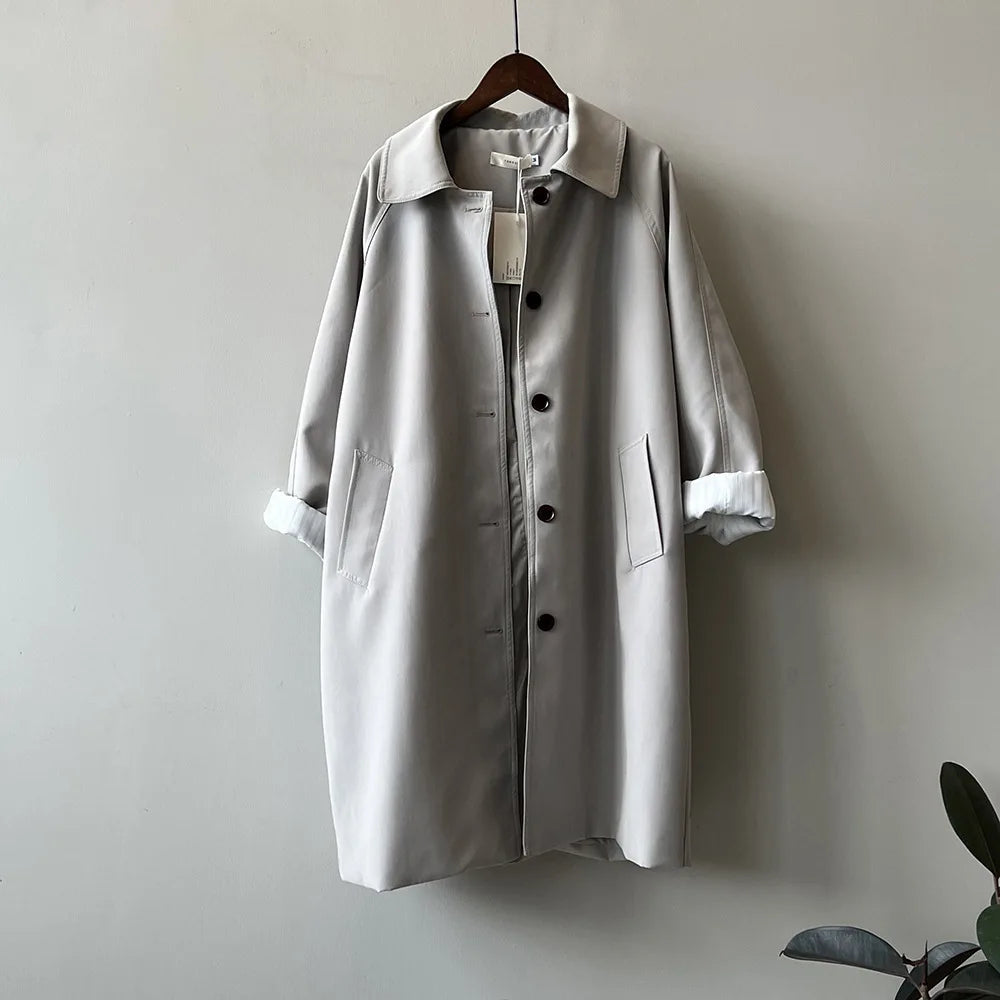 Casual Long Trench Coat For Women, Autumn New Loose Mid-length Elegant Coat
