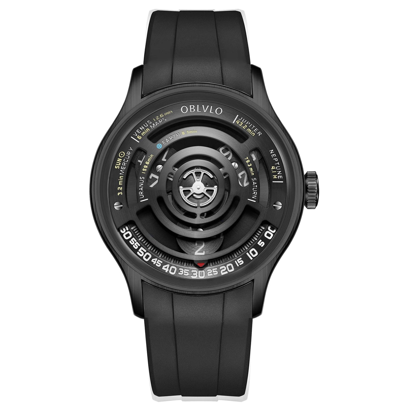 OBLVLO Designer Circular Dial Blue Nightlight Silicone Automatic Watch Unique Rotor Blue Dial Mechanical Watches BLM-SOLAR