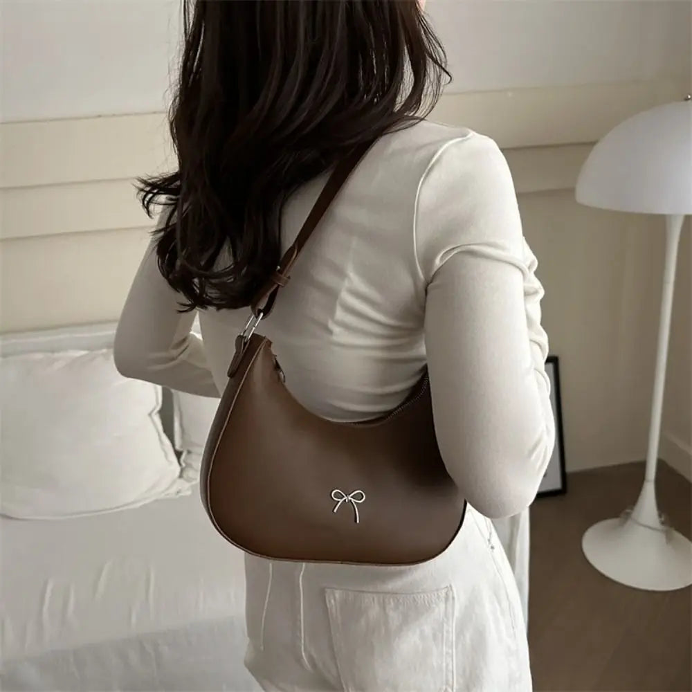 Trendy New Design Bowknot Armpit Bag Solid Color Korean Bowknot Underarm Bag Luxury PU Leather Y2K Handbag Girls
