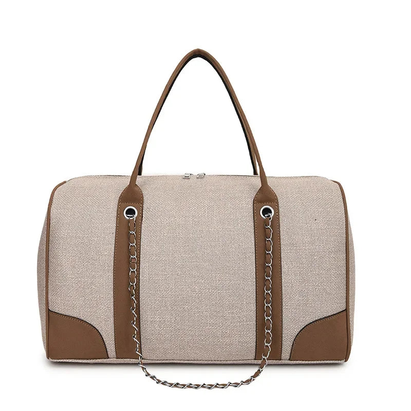 2025 New Commuter Travel Women's Bag Large Capacity Canvas Handbags Simple Fashion Shoulder Bag Luxury Chain Tote Bag